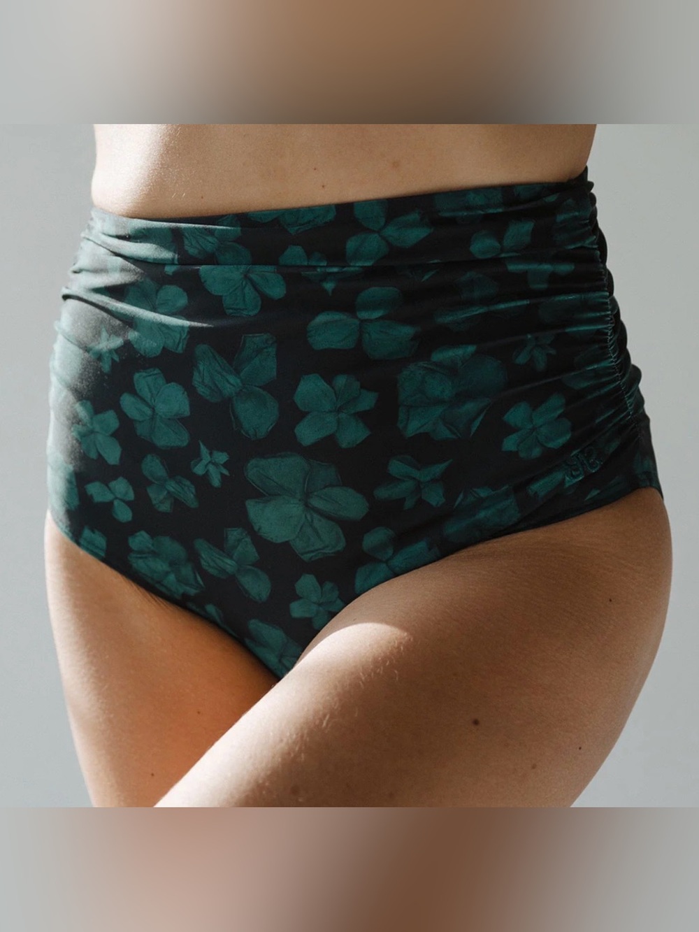 NWT Albion Dark Teal and Black Sea Petal High Waist Swim Bottoms -- S